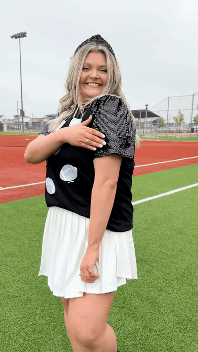 Explore More Collection - Glitter Football on Princess Top, Black