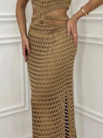 Explore More Collection - Cutout Slit Round Neck Sweater Dress