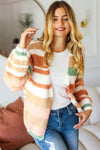 Explore More Collection - Haptics Full Size Button Down Striped Sweater Cardigan