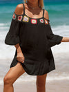 Explore More Collection - Crochet Cold Shoulder Three-Quarter Sleeve Cover Up