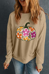 Explore More Collection - Pumpkin & Flower Graphic Long Sleeve Sweatshirt