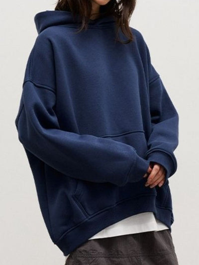 Explore More Collection - Pocketed Dropped Shoulder Long Sleeve Hoodie