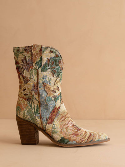 The Sorrel | Floral Tapestry Western Bootie: FLORAL / 7