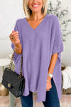 Explore More Collection - Slit V-Neck Half Sleeve Knit Top