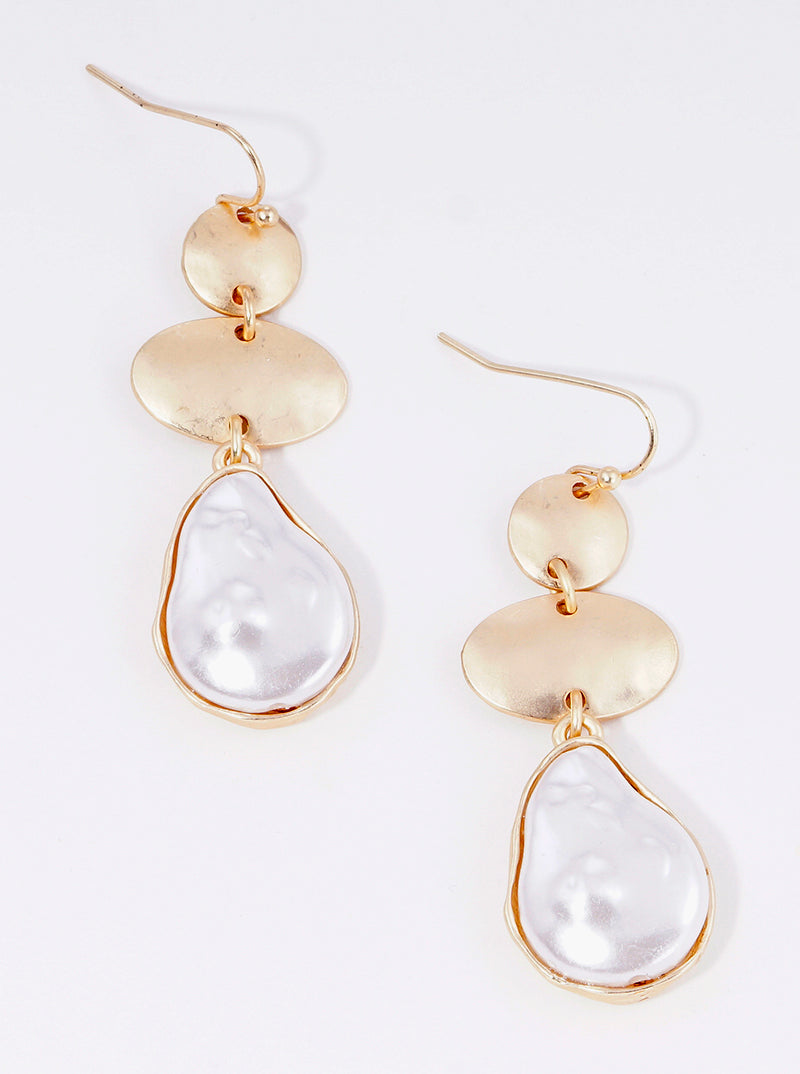 Earrings - A Pair of Matte Gold/Pearl Drop Earrings