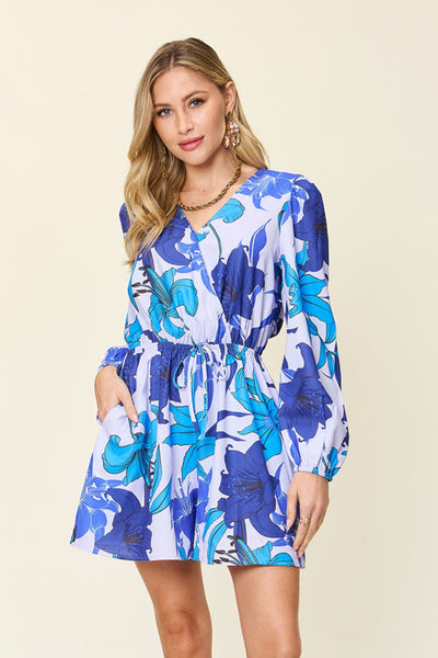 Explore More Collection - Double Take Full Size Floral Long Sleeve Romper with Pockets