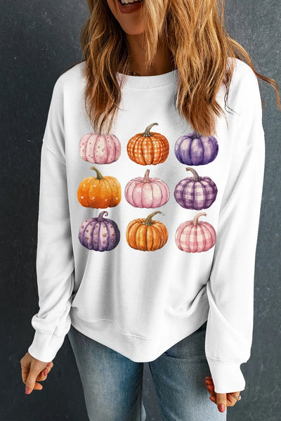 Explore More Collection - Pumpkin Graphic Long Sleeve Sweatshirt