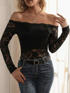 Explore More Collection - Off-Shoulder Long Sleeve Lace Top