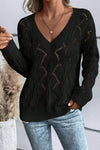 Explore More Collection - Openwork V-Neck Long Sleeve Sweater