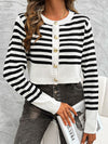 Explore More Collection - Devine Striped Round Neck Button Down Cardigan