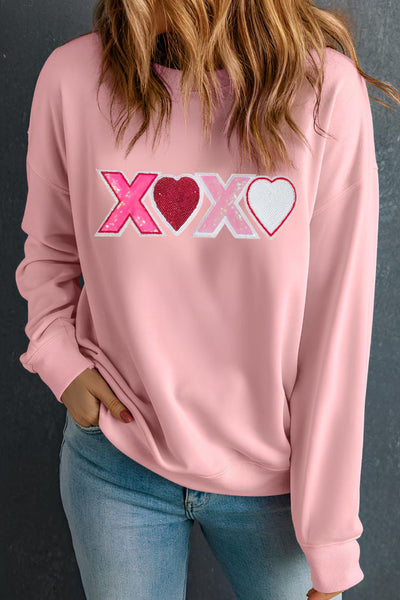 Explore More Collection - Valentine’s Day XOXO Round Neck Long Sleeve Sweatshirt