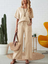 Explore More Collection - Round Neck Half Sleeve Top and Pocketed Pants Set