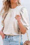 Explore More Collection - Pearl Detail Round Neck Half Sleeve Blouse