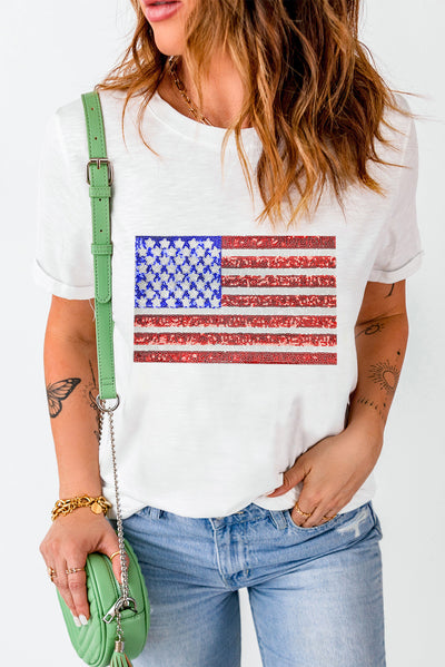 Explore More Collection - US Flag Round Neck Short Sleeve T-Shirt