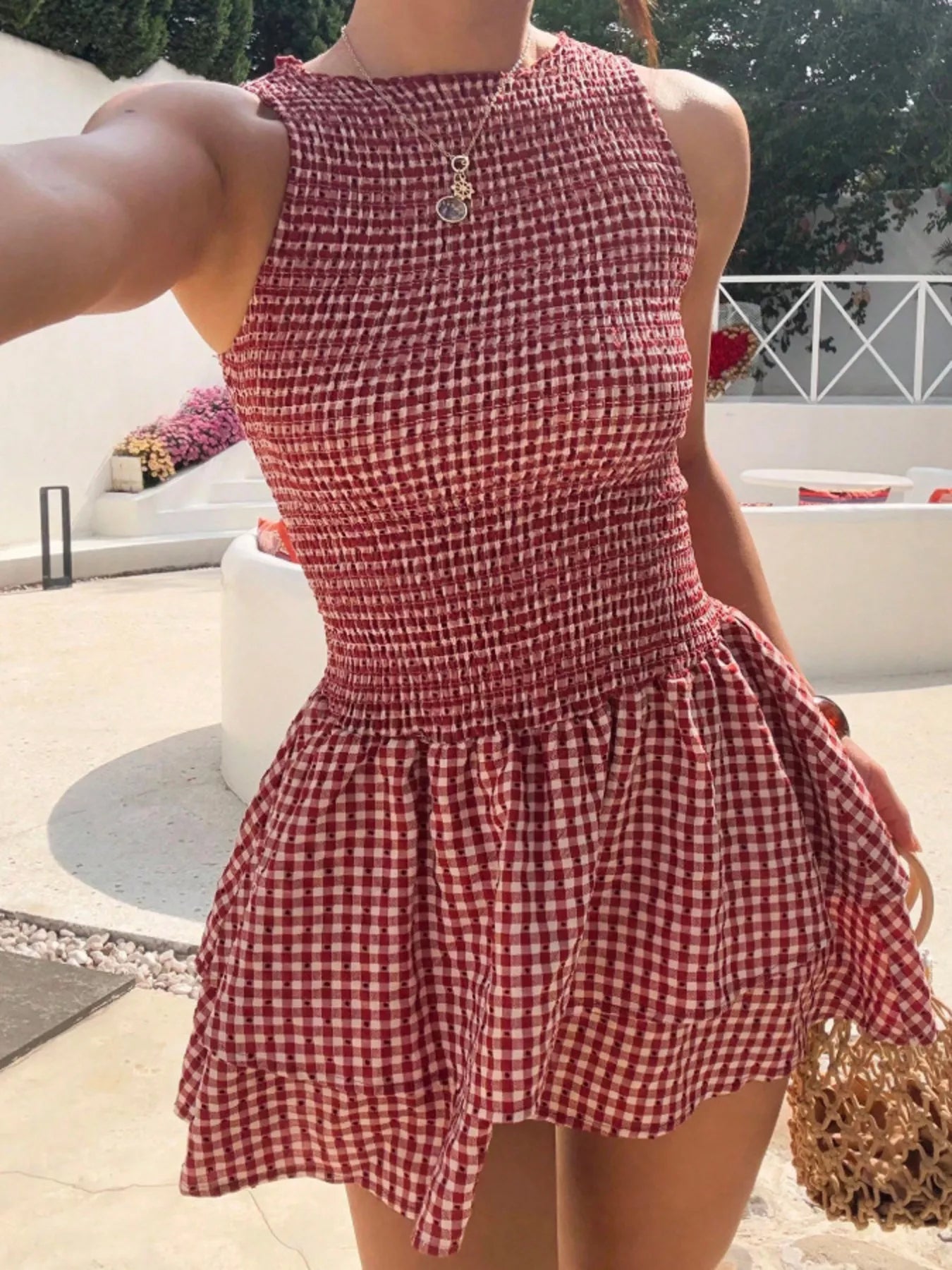 Gingham Smocked Mini Dress