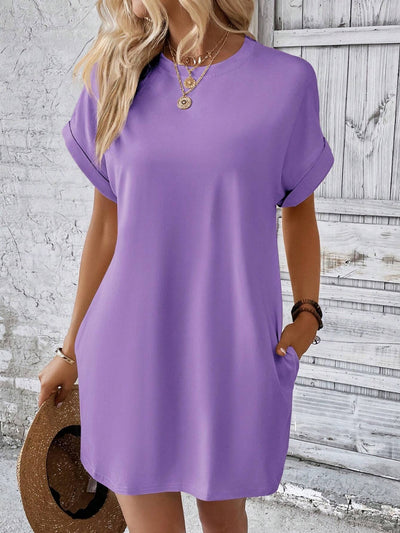 Explore More Collection - Round Neck Short Sleeve Mini Dress