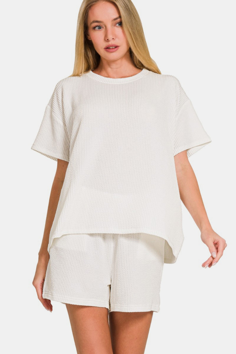Explore More Collection - Zenana Rib Short Sleeve T-Shirt and Shorts Set