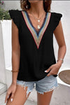 Explore More Collection - Full Size Ruffled V-Neck Cap Sleeve Blouse