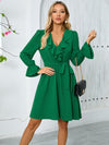 Explore More Collection - Ruffled V-Neck Flounce Sleeve Dress