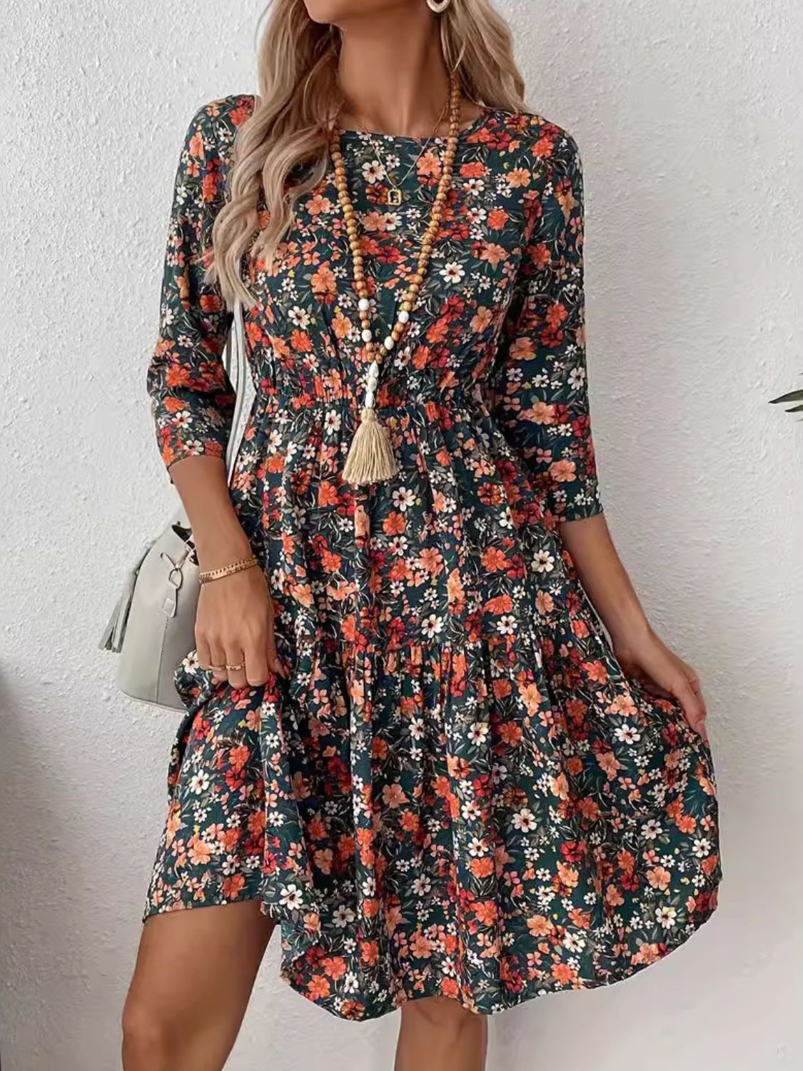 Explore More Collection - Frill Floral Round Neck Dress