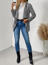 Explore More Collection - Houndstooth Open Front Long Sleeve Jacket