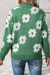 Explore More Collection - Flower Half Zip Long Sleeve Sweater