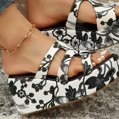 Explore More Collection - Cutout Floral Peep Toe Sandals