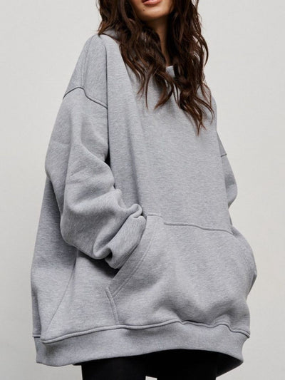 Explore More Collection - Pocketed Dropped Shoulder Long Sleeve Hoodie