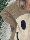 Explore More Collection - Smiling Face V-Neck Long Sleeve Sweater