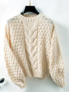 Explore More Collection - Cable-Knit Round Neck Long Sleeve Sweater