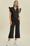 Explore More Collection - Double Take Full Size Texture Ruffle Short Sleeve Top and Wide Leg Pants Set