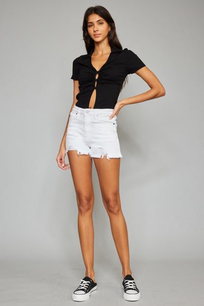 Explore More Collection - Kancan Full Size High Rise Frayed Hem Denim Shorts