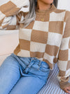 Explore More Collection - Checkered Mock Neck Long Sleeve Sweater