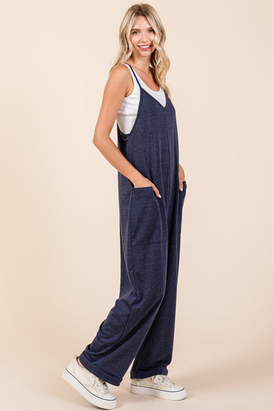 Explore More Collection - Mittoshop Patch Pocket Wide Leg Sleeveless Jumpsuit