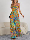 Explore More Collection - Decorative Button Spaghetti Strap Wide Leg Jumpsuit