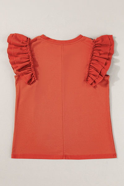 Explore More Collection - Ruffled Round Neck Cap Sleeve Blouse