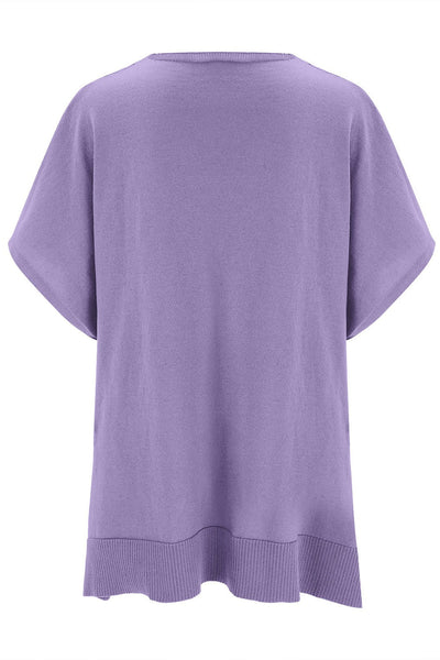 Explore More Collection - Slit V-Neck Half Sleeve Knit Top