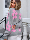 Explore More Collection - Flower Open Front Long Sleeve Cardigan