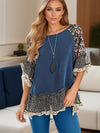 Explore More Collection - Full Size Frill Printed Round Neck Half Sleeve Blouse