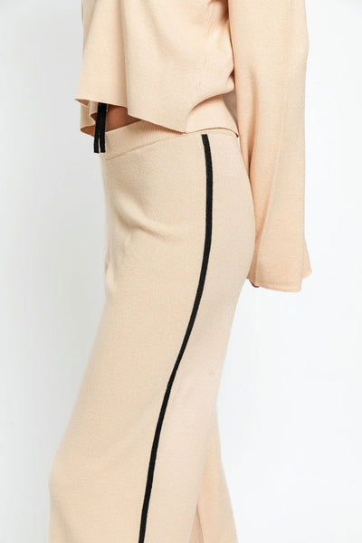 Explore More Collection - LE LIS COLLECTION Contrast Trim High Waist Wide Leg Sweater Pants