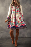 Explore More Collection - Flower Button Down Lantern Sleeve Dress