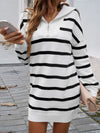 Explore More Collection - Devine Quarter Zip Striped Long Sleeve Sweater Dress