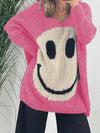 Explore More Collection - Smiling Face V-Neck Long Sleeve Sweater