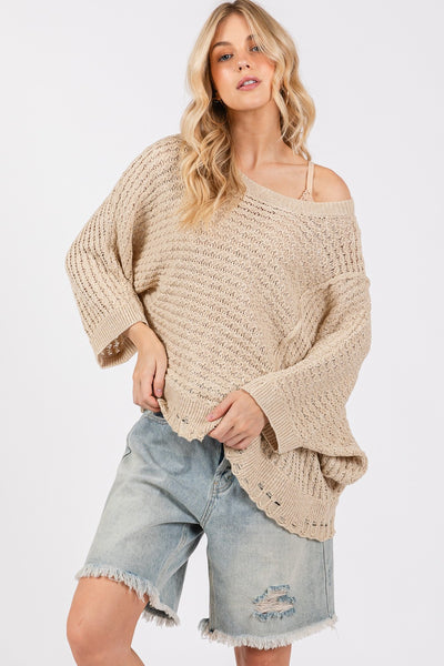 Explore More Collection - SAGE + FIG Distressed Asymmetrical Open Stitch Sweater