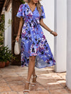 Explore More Collection - High-Low Printed Surplice Short Sleeve Midi Dress