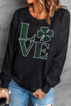 Explore More Collection - LOVE Rhinestone Clover Round Neck Sweatshirt