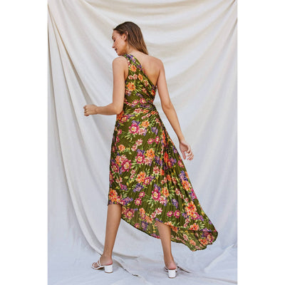 Garden Party Asymmetrical Pleated Maxi Dress: WILLOW GARDEN