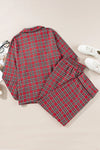 Explore More Collection - Plus Size Plaid Collared Neck Top and Pants Lounge Set