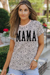 Explore More Collection - MAMA Animal Print Round Neck Short Sleeve T-Shirt