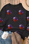 Explore More Collection - Sequin Pumpkin Long Sleeve Sweatshirt